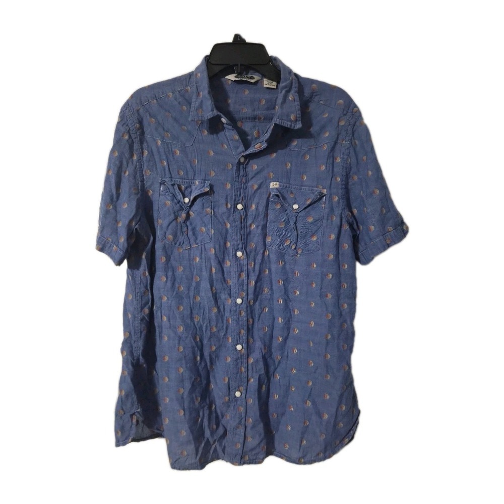 Salt Valley Shirt Mens LARGE Western Cowboy Rodeo Pearl Snap BLUE Short Sleeve